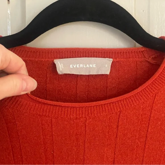Everlane Vibrant Orange Red Ribbed Sweater Wool Comfy Stretchy NWOT Cute - Picture 10 of 14